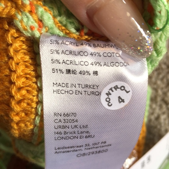 NWT Urban Outfitters crochet halter top open back adjustable tie mint and orange - Picture 7 of 8